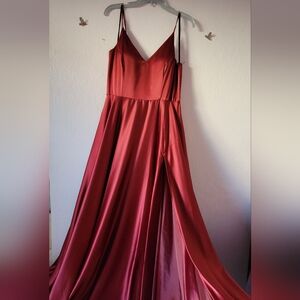 Windsor | Red Satin Leg Slit Formal Dress | Size 13 / 14